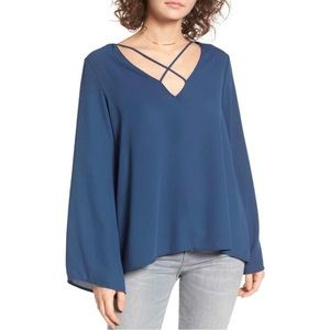 NWT Lush Cross Front Blouse, Insignia Blue, Size Medium